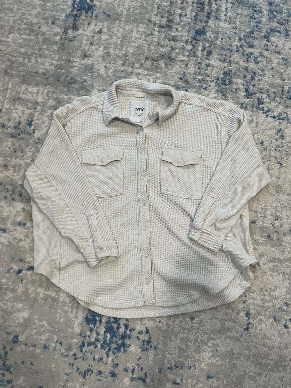 Aerie Waffle Knit Button-Up Shacket Size S Off-White Long Sleeve Top